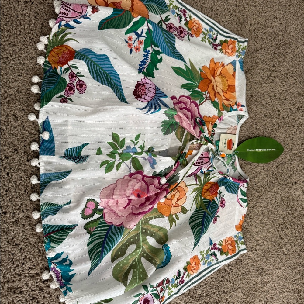 Sweet Bloom 
Floral Kimono with Pom Pom Trim